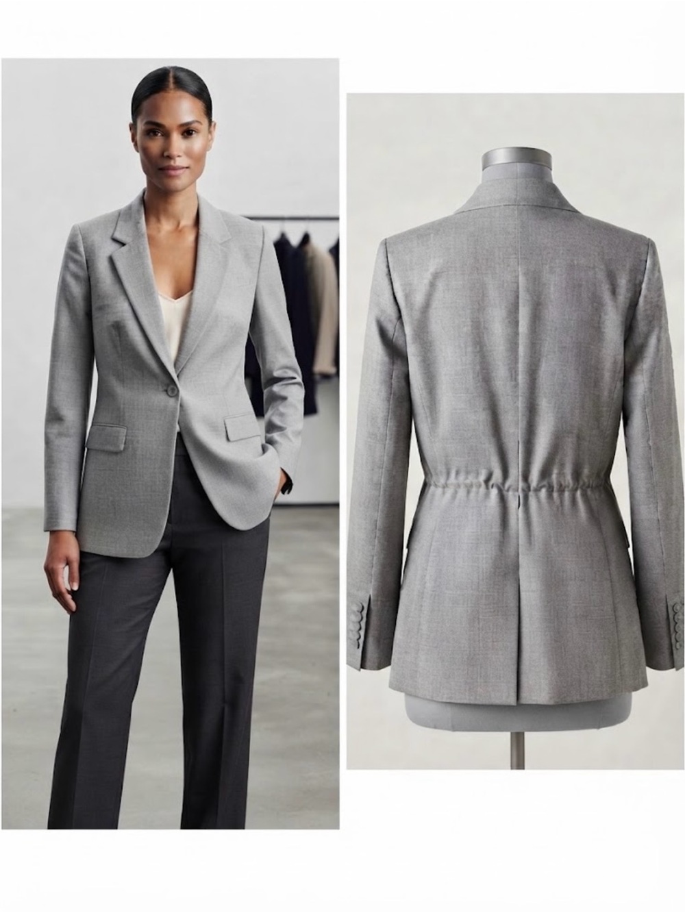 Express Light Gray Tailored Single-Button Blazer